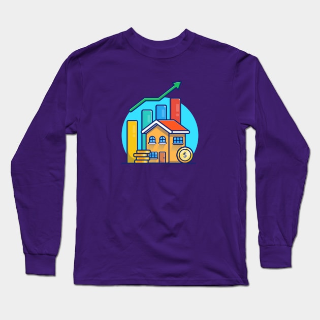 House With Gold Coin Statistic Cartoon Long Sleeve T-Shirt by Catalyst Labs
